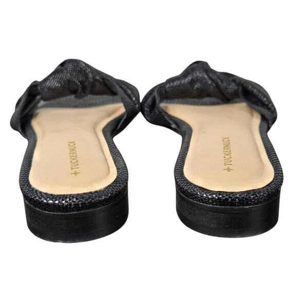 Tuckernuck Brit Sandals Womens 9 Black Raffia Leather Knotted Slide Square Toe - Picture 8 of 10
